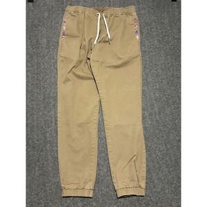 Wowie joggers pants cotton stretch mens tan Large tapered drawstring